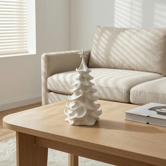Elegant Living Room Decoration 3D Printed Christmas Tree Figurine with Eight-pointed Star Topper, Modern Minimalist DIY Paintable Art Sculpture