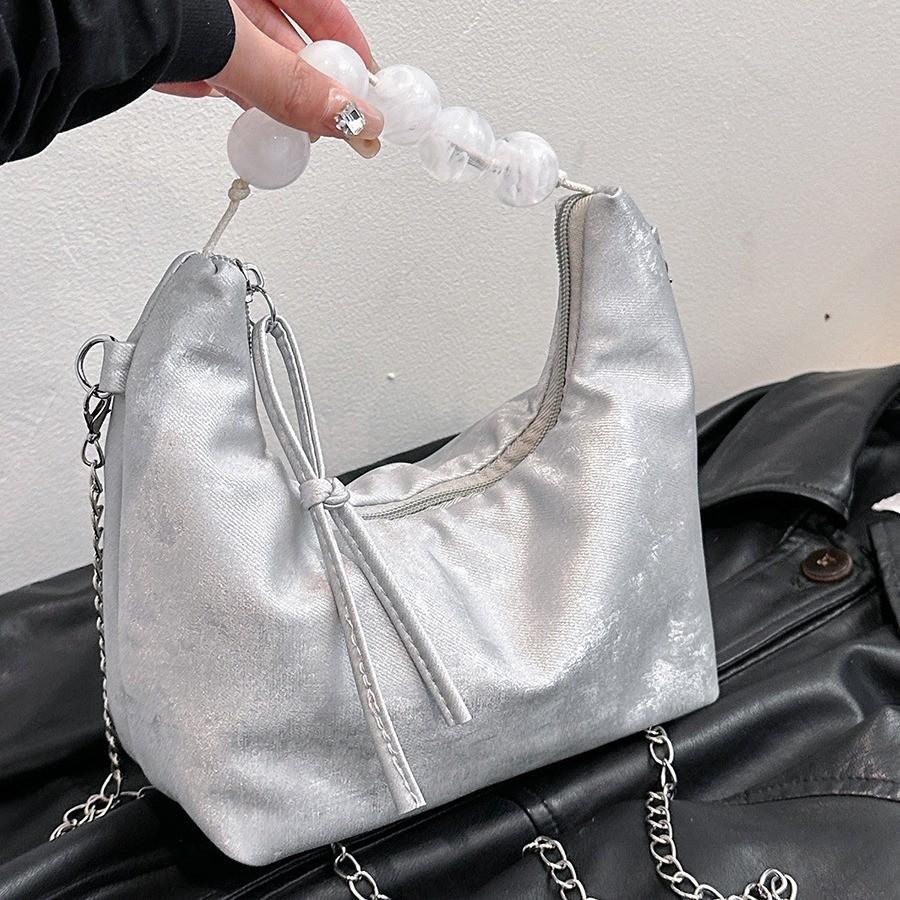 Stylish Pu Pearl Handbag For Women Trendy Soft Chain Small Square Crossbody Bag