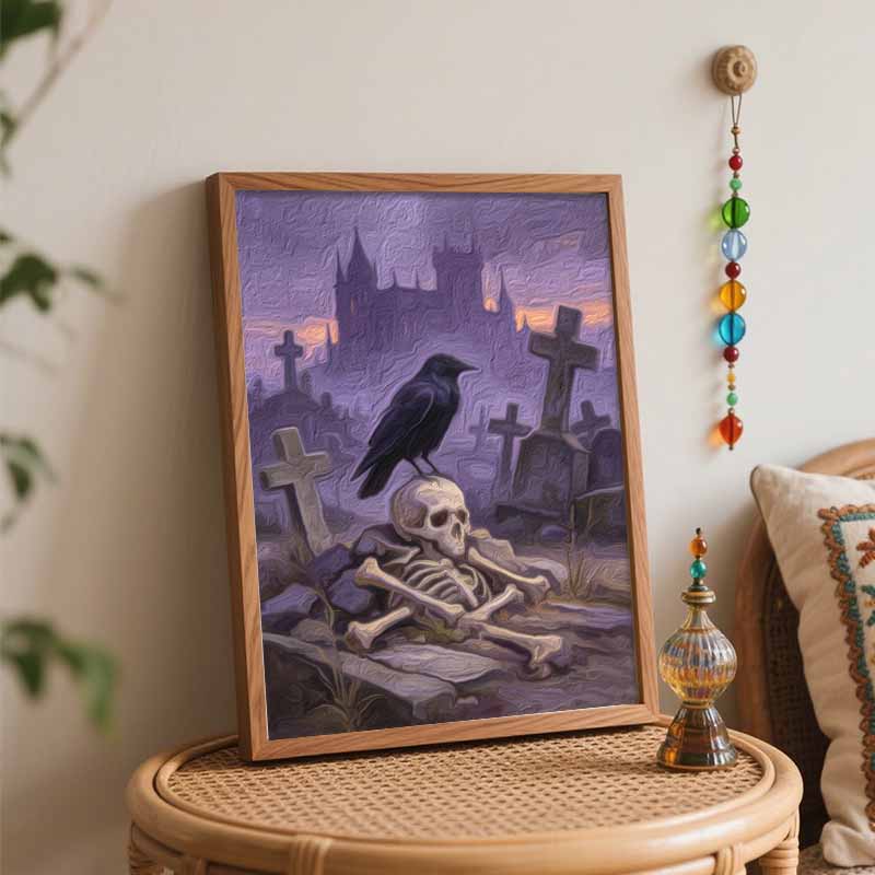 Halloween Crow Castle Cemetery Digital Oil Painting Coloring Painting Hand Painting Home Decoration