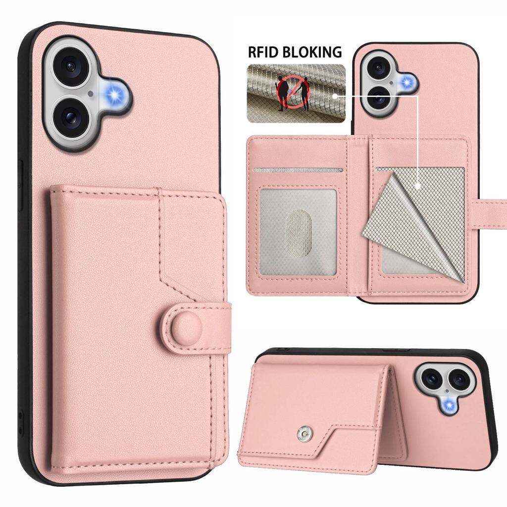 For iPhone 17 Case RFID Blocking Card Holder Kickstand TPU + PU Leather Phone Back Cover
