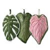 Absorbent Leaf Shape Kitchen Towels Pack of 3 Soft Corals Fleece Hanging Hand Towels with Loop for Daily Cleaning