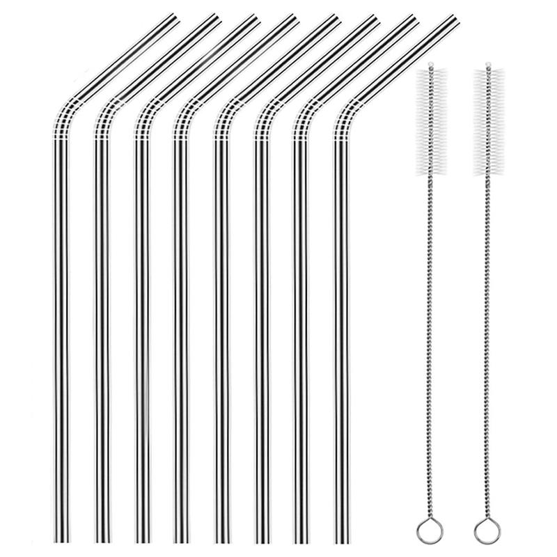 8Pcs Stainless Steel Straws Reusable Drinking Straw Set Ice Coffee Smoothie Milk Tea Straws Metal 8 Inch Straws for 20oz Tumbler