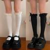 Ballet Style Bow Knee High Socks Lolitas Lace Ruffle Frilly Calf Socks JK Students Girls Stockings Sweet Knee Highs