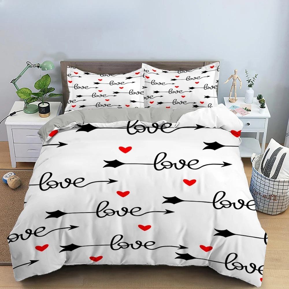 Zestaw Poszwy na Kołdrę dla Zakochanej Pary Prezent na Walentynki Pościel w Kształcie Serca King Queen Double 2/3 szt. Poliestrowa Poszwa na Kołdrę
