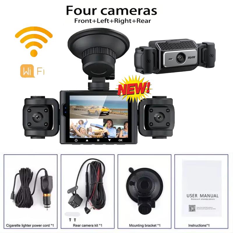 360° Car DashCam 3/4 Channels WIFI Video Recorder 1080P Car DVR  24H Parking Monitor Front With Rear View Night Vision Black Box