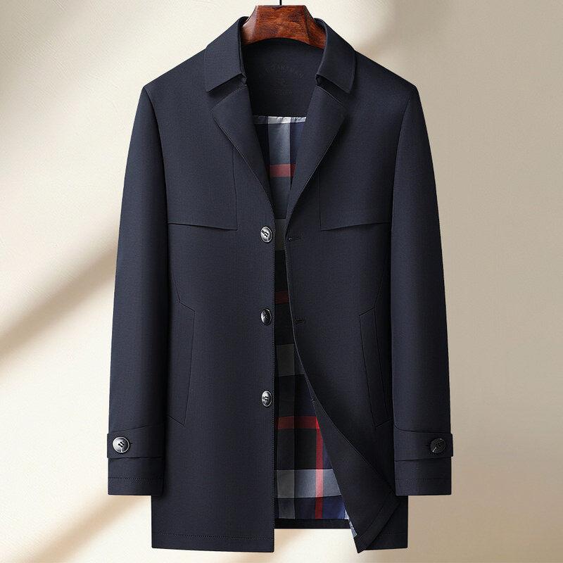 

Новый мужской тренч средней длины, мужская куртка для бизнеса в стиле кэжуал, тонкий плащ для папы XL