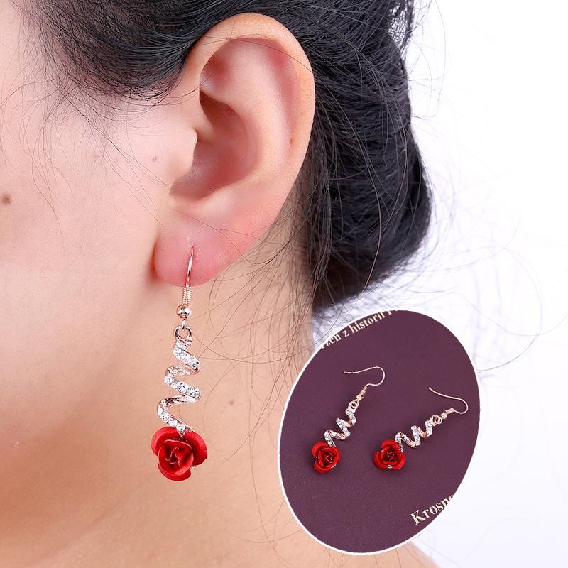 E246 Rhinestone Love Rose Earrings Stud Earrings Earrings Ear Hanging Yiwu Jewelry Heart Inlay
