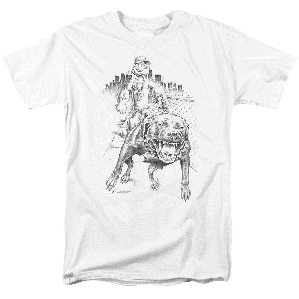 Popeye Walking The Dog T Shirt Licensed Comic Book Cartoon Tee White S