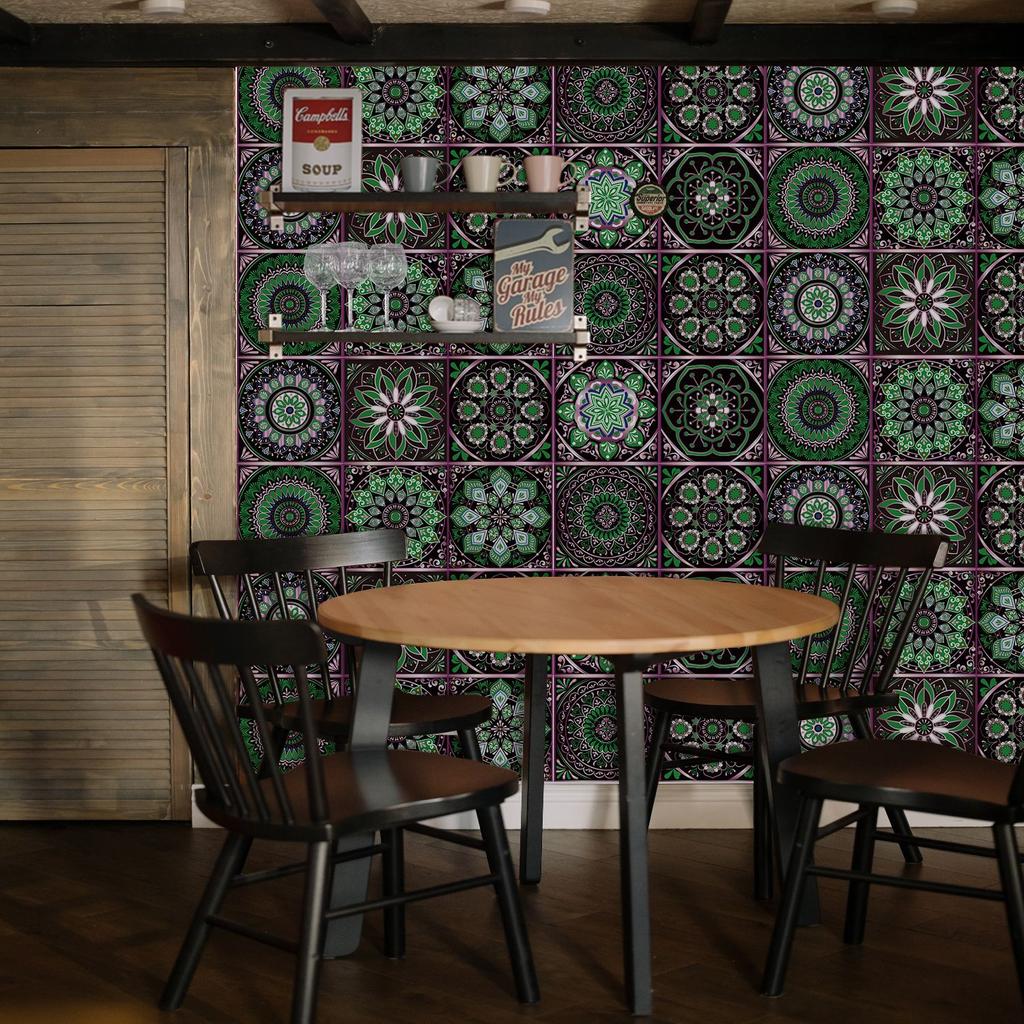 10 Pieces Of Mandala Flower Brick Self-Adhesive Wall Sticker Waterproof Oil-Proof Kitchen Living Room Wall Decoration European Crystal Tile Sticker