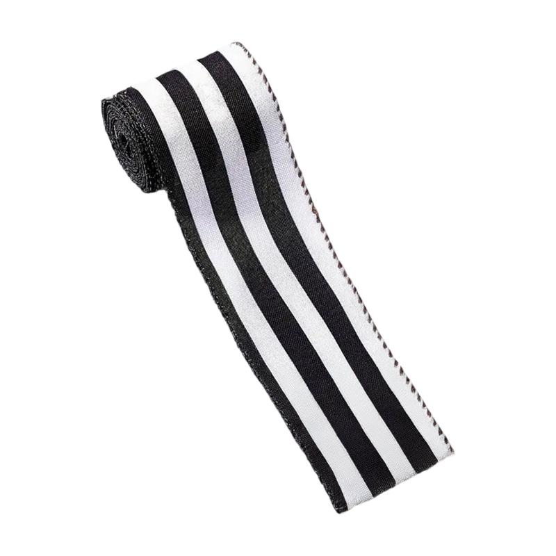 Durable Polyester Christmas Ribbon Strips For DIY Crafts Gift Packaging Tree Decorations Classical Black White Design
