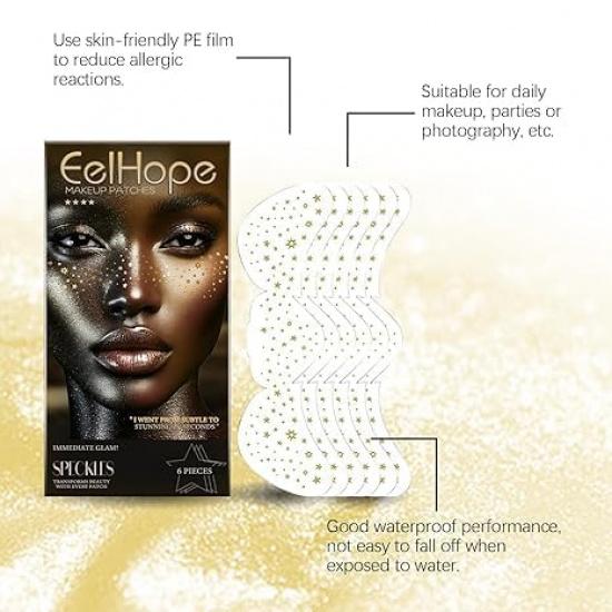 12 шт. Золотые патчи для макияжа лица, Татуировки на лице с блестящими веснушками, Блестящие веснушки, Блестящие патчи для макияжа, Водонепроницаемые патчи с блестящими точками для лица для