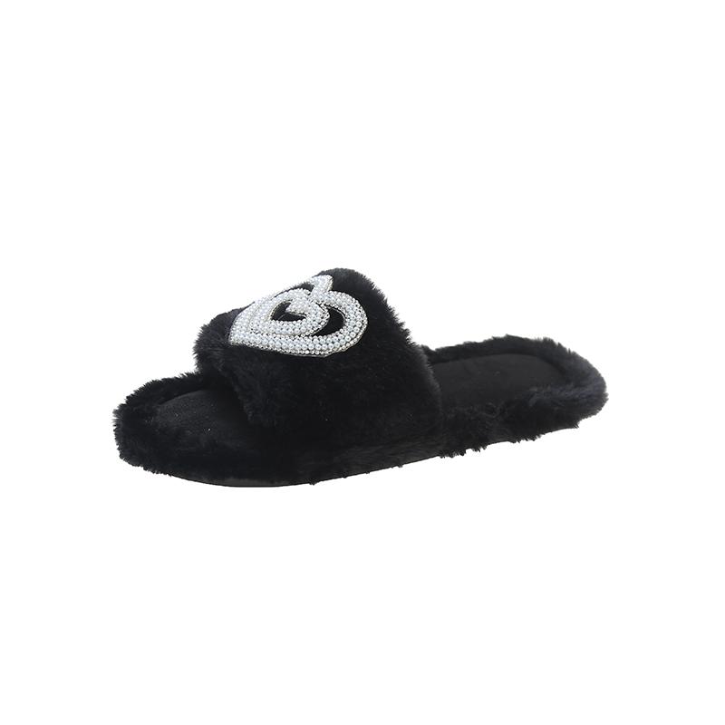 Fashion 2025 New Fashionable Hot Diamond Pearl Love Hair Cotton Slippers for Autumn and Winter Home Slipper Comfortable Cotton Slippers