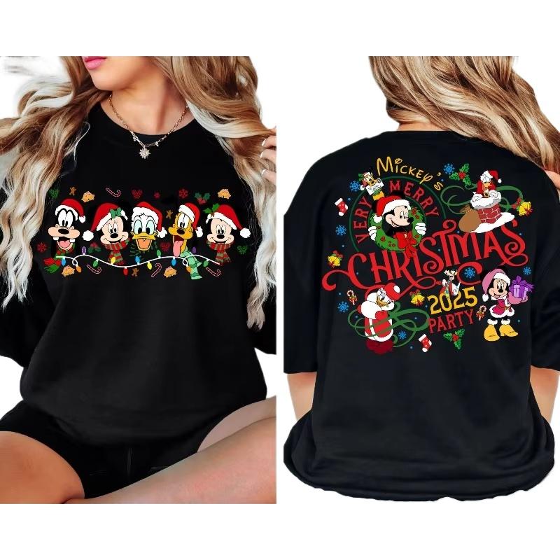 Mickeys Merry Christmas Party 2025 Shirt Santa Claus Mickey and His Friends Set Christmas Light Shirt  land Tshirt S