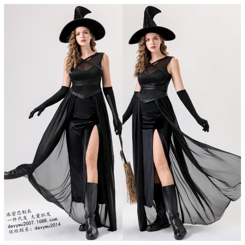 Dark gothic halloween costume witch long dress vampire reaper black purple dress