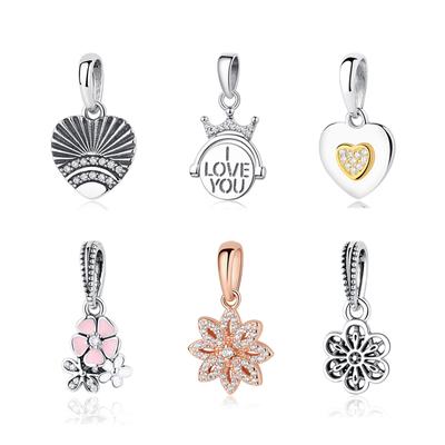 Original 100% 925 Sterling Silver Charm Bead Flower Love Heart Pendant Charms Flower Fit Fashion Bracelets Women DIY Jewelry