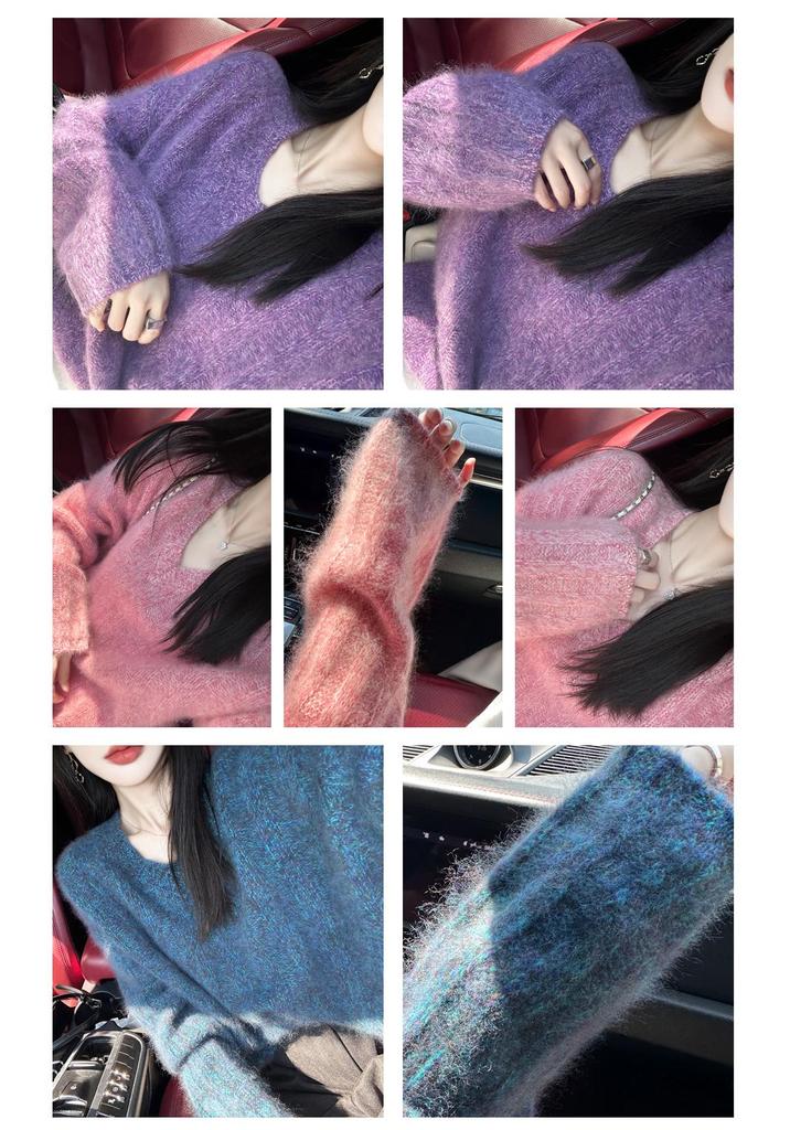 Autumn 2025 Solid V-Neck Brushed Knit Wool Sweater - Loose, Fashionable, Cozy Pullover