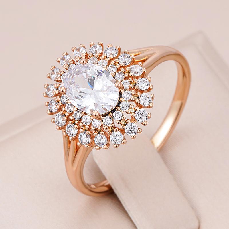 Rose Gold Bold Big Wedding Rings For Bridal Women Micro Wax Inlay Natural Zircon Ring High Quality Daily Fine Jewelry