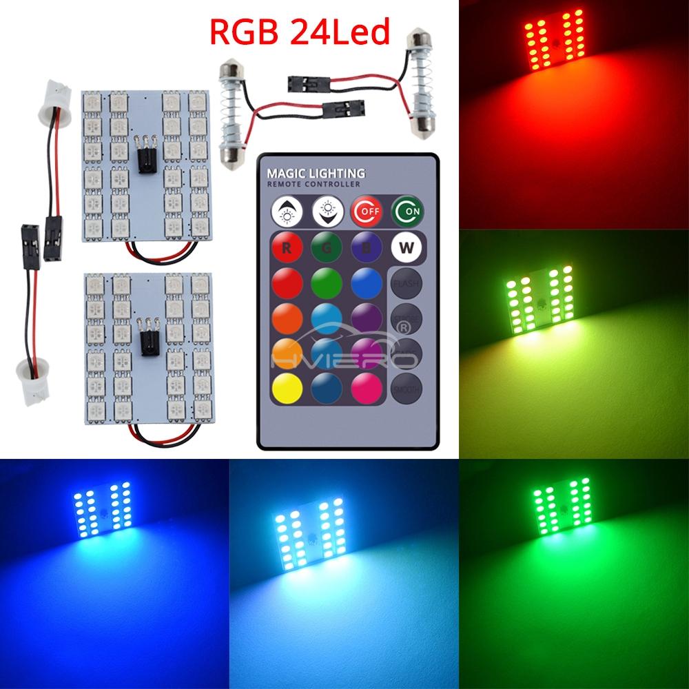 2Pcs Car Led T10 12V Remote Controller Panel Interior door Lamp Auto Adapter RGB 5050 15SMD BA9S Atmosphere Dome reading light