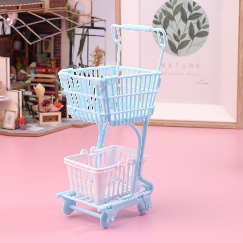 1/12 Dollhouse Mini Shopping Cart Supermarket Shopping Basket Model Dollhouse Supermarket Decoration Accessory Pretend Play Toy