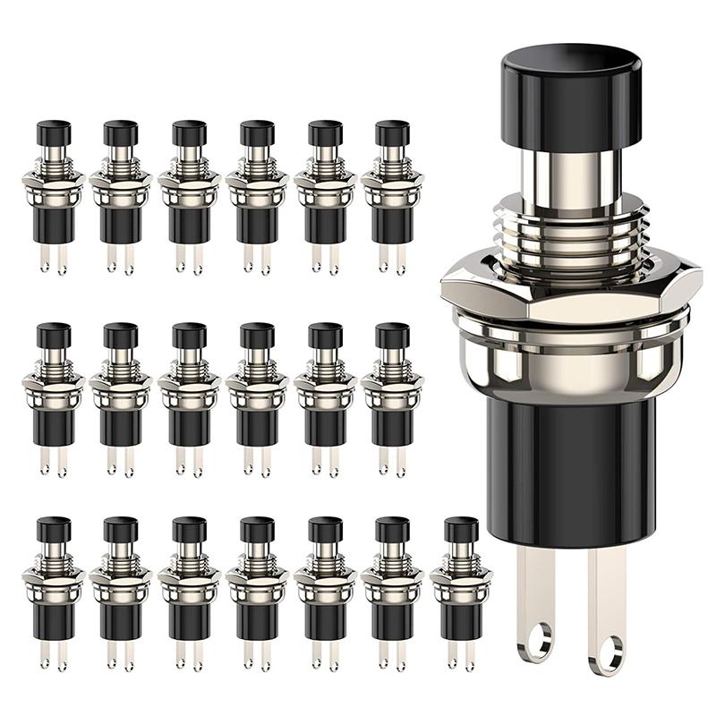 20pcs 1A 250VAC SPST Mini Pushbutton Switches Normally Open(NO) Black & Red Cap Momentary Push Button Switch