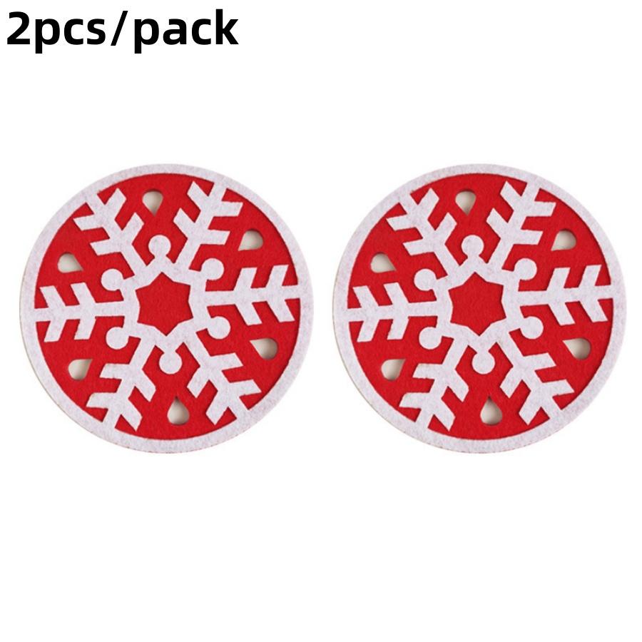 2pcsChristmas Coasters Christmas Tree Snowflake Red Green Round Felt Coaster Set Party Table Decoration Heat Insulation Mat