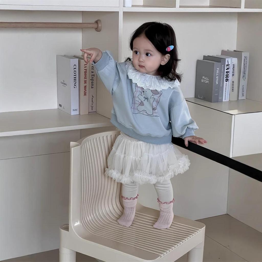 Korean Style Baby Girl Autumn Sweatshirt & Skirt Set with Cartoon Print