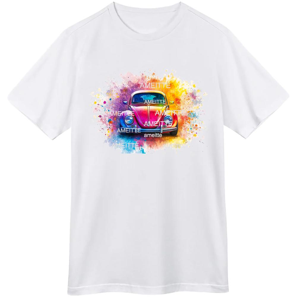 Summer Men Short Sleeve Colorful Vintage Car Illustration T-Shirt Cool Boy Casual Tops Drive Ma