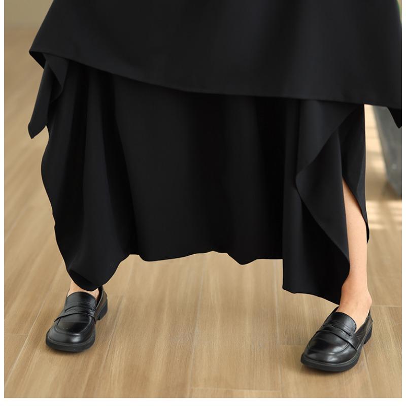 DIMANAF 2026 Summer Beach Plus Size Solid Black Long Pants Women Elastic Waist Loose Vintage Casual Trousers Skirt Pants Bottoms