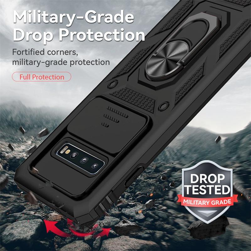 Shockproof Armor Case For Samsung Galaxy S10+ S10 Plus S 10 + S10Plus Car Magnetic Ring Stand Slide Camera Lens Protector Cover