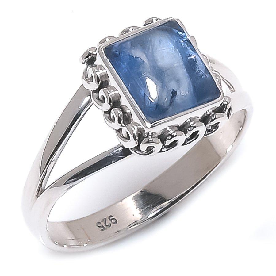 Natürlicher blauer Kyanit Edelstein Handgefertigter 925er Massivsilber Schmuck Ringgröße 9 L3C52