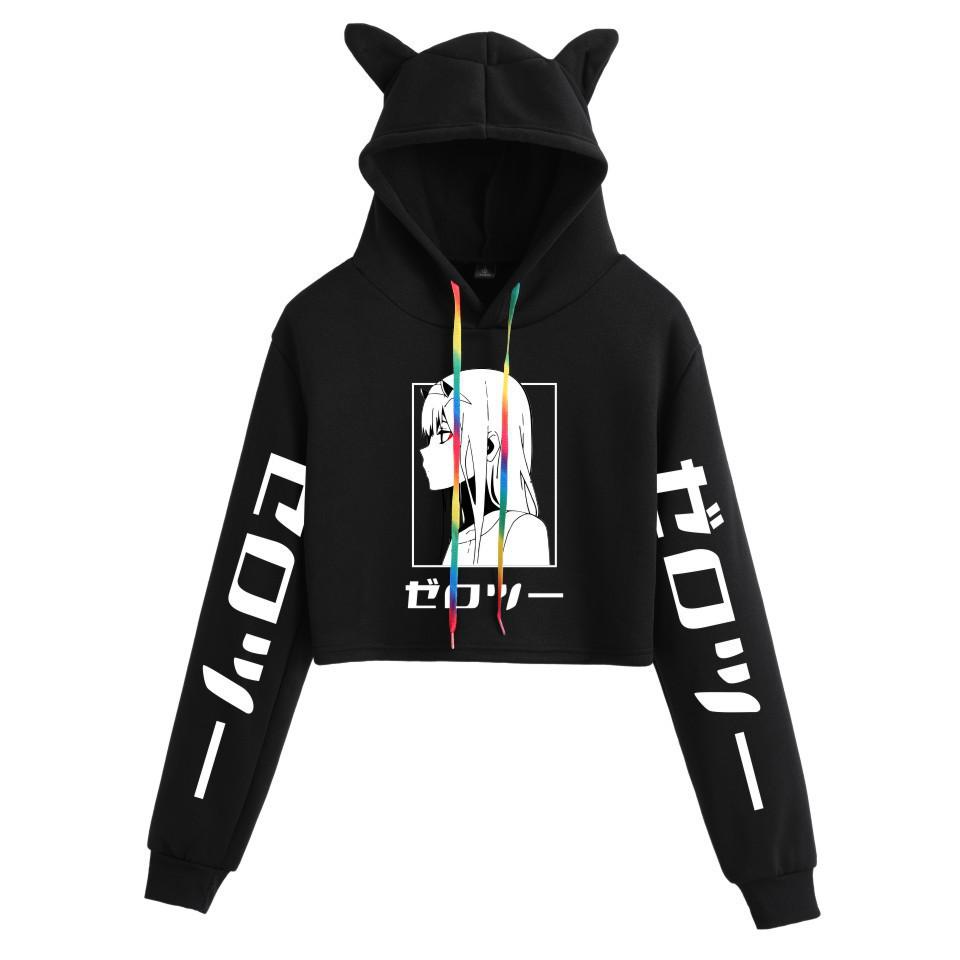 Japanese Anime Zero Two "Darling in the Franxx" Cat Ear Cropped Hoodie