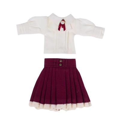 Rakulifey Obitsu 11 Outfit Set: Long Sleeve Shirt and Skirt, OB11 Size Clothes, Compatible with 11cm Obitsu Body, 2-Piece Set (Red)