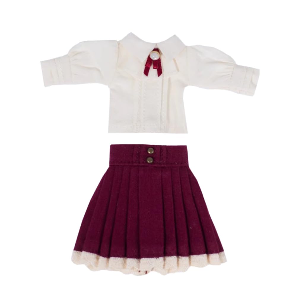 

rakulifey Obitsu 11 Outfit Set: Long Sleeve Shirt and Skirt, OB11 Size Clothes, Compatible with 11cm Obitsu Body, 2-Piece Set (Red)