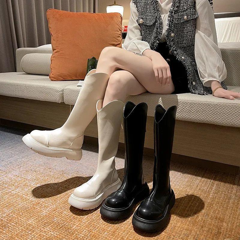 Long boots Spring and Autumn thick-legged French thick-soled small men with inner height but knee-high white medium-tube knight boots for children