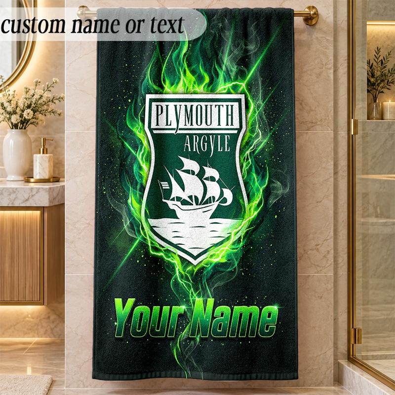 Beach TowelPlymouth Argyle FC Custom Name Text Personalized Soft Towel for Beach Pool Indoor Home Decor Gift