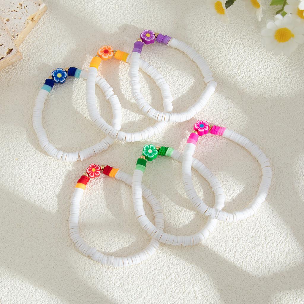 European and American fresh geometric soft pottery stacked bracelet set for women ins style colorful floral bracelet Bracelet