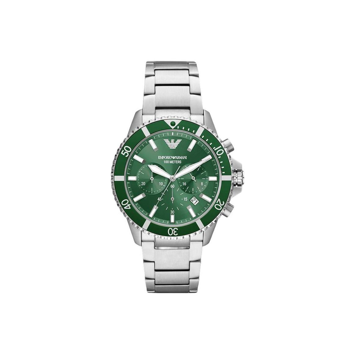 EMPORIO ARMANI Men Three Eye Chronograph Watch AR11500-CLG Green Dial