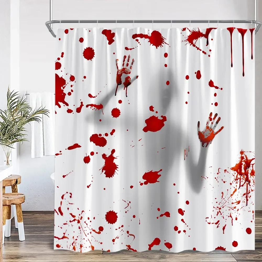 Bloody Handprints Halloween Blood Drops Help Me Shower Curtain Horror Bathroom Decoration Shower Curtain