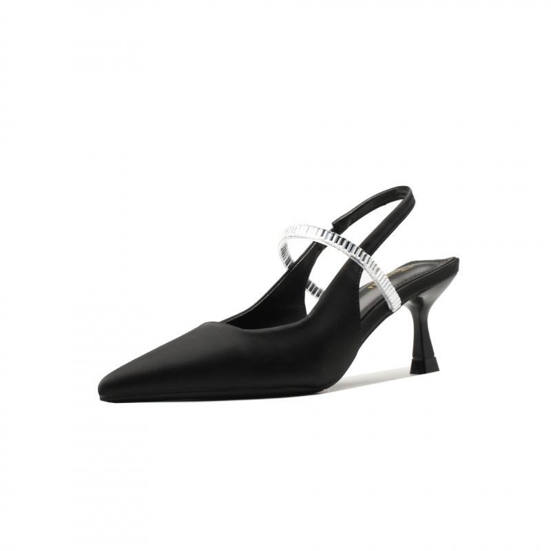 

Pointed stiletto high heels 2025 new summer French fashion versatile rhinestone rear empty sandals 34