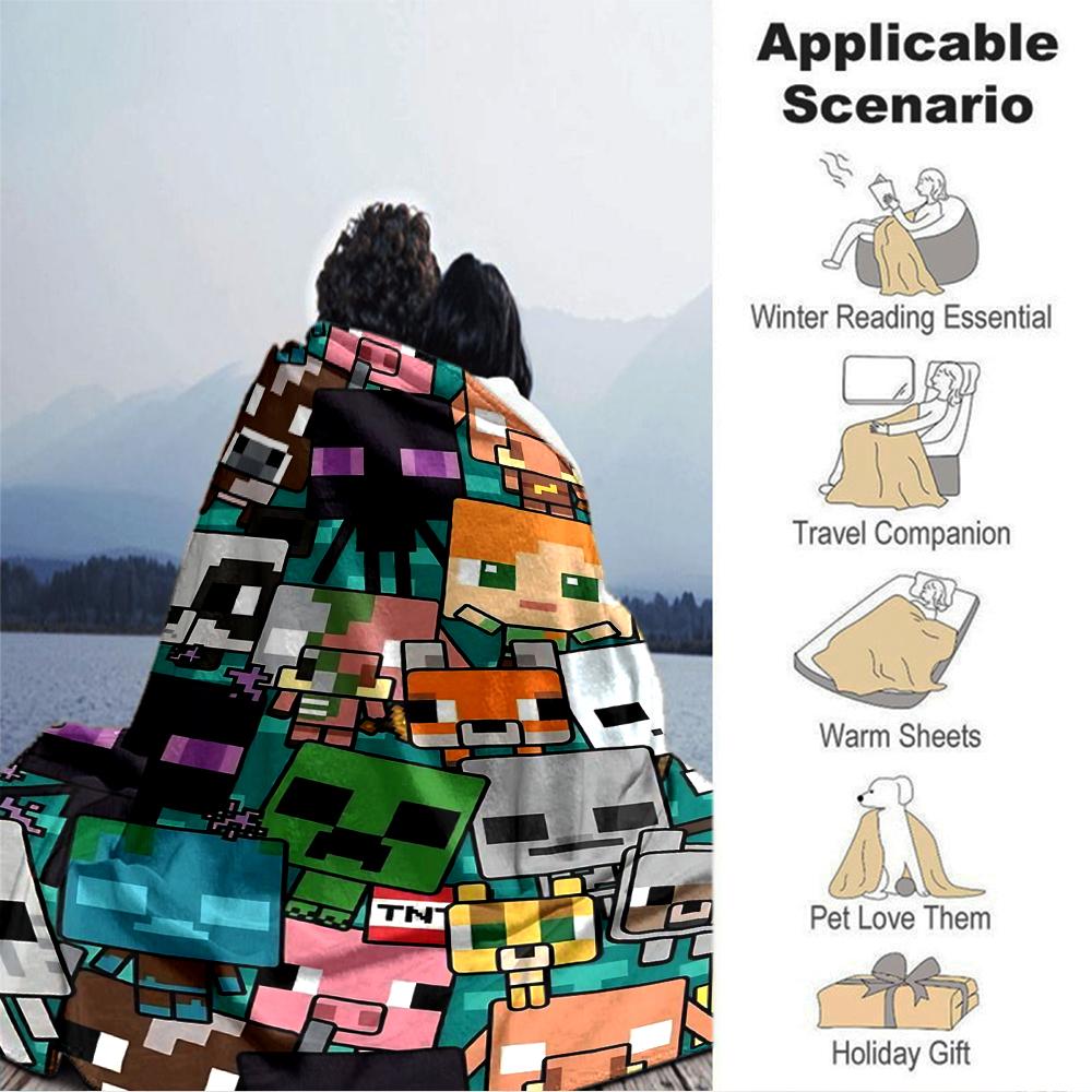 Minecraft Pixel Characters Blanket Soft Throw Blanket For Home Bedroom Bed Sofa Travel Office Solid Christmas Blanket