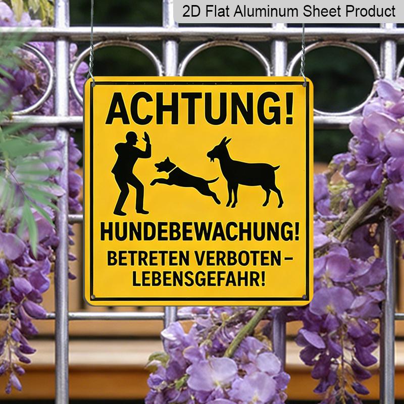 2D Flat, 1pc Vintage Farm Safety Metal Sign - German Text & Countryside Warning Style Aluminum Plaque, Wall-Mountable Farmhouse Warning Sign for