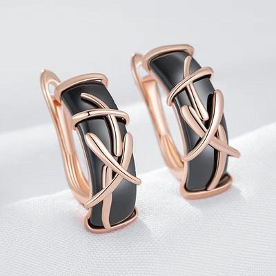 Black Ceramic Earrings Golden Embossed Personality Women Earrings Party Daily Jewelry