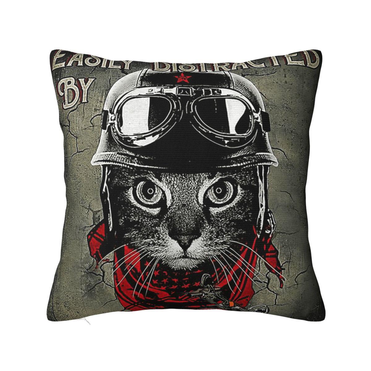 Easily Distracted By Cats And Motorcycles Cat Biker Square Pillowcase Pillow Cover Cushion Throw Pillow for Home Bedroom 30x30 cm 12x12 in