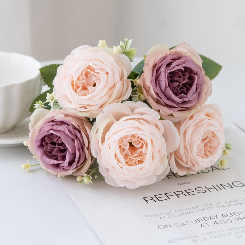5 Heads peony Artificial flowers for Home Floral Arrangement Decoration Festival Garlands vase Wedding outdoor arch accessories