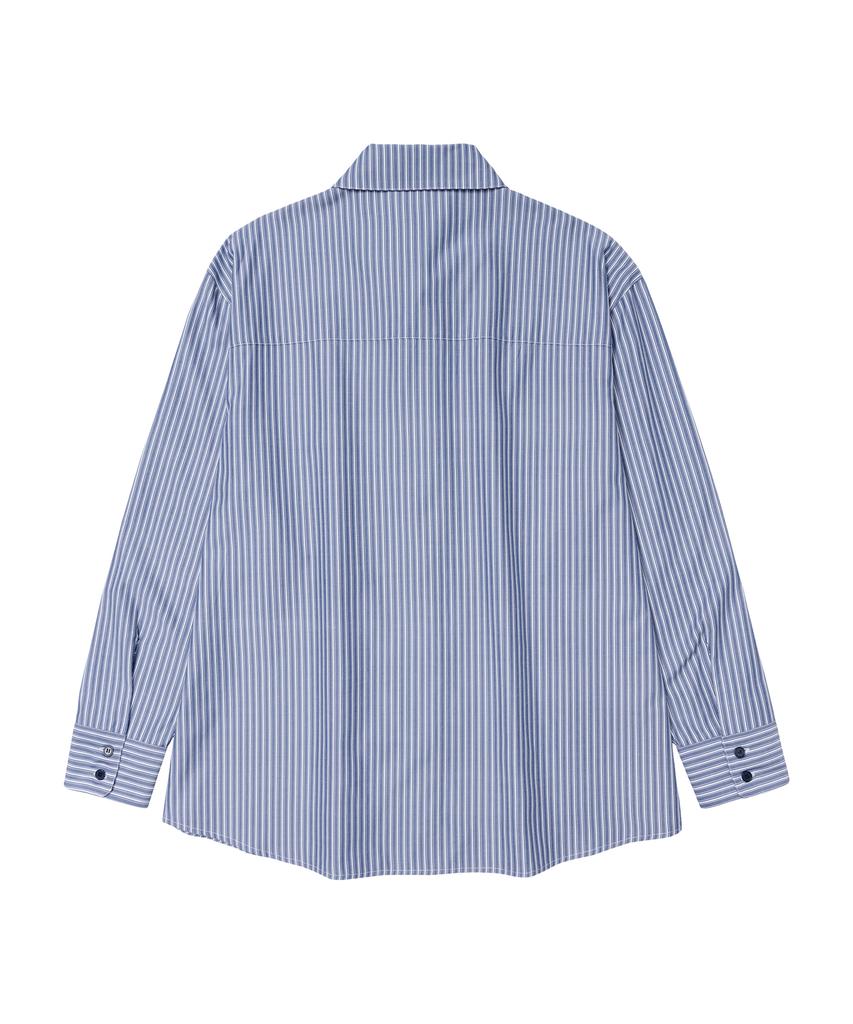 AMES-WORLDWIDE Over Fit Stripe Shirts Blue