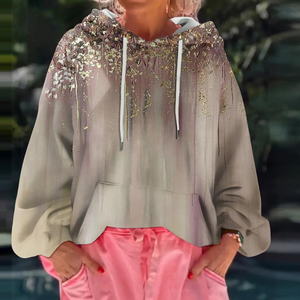 Women's Floral Print Loose Casual Long Sleeved Hooded Sweatshirt