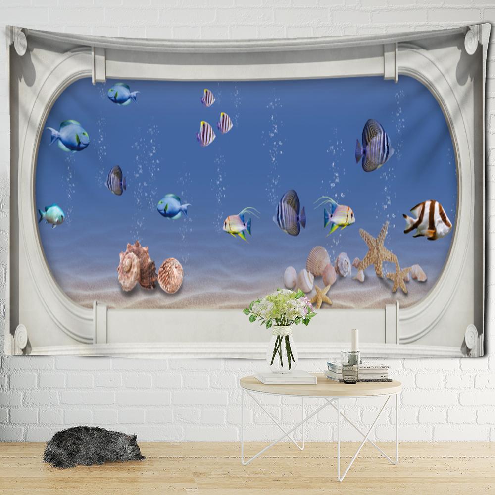 Seafloor World Window Frame Painting Tapestry Wall Hanging Psychedelic Nature Bohemian Living Room Study Home Decor