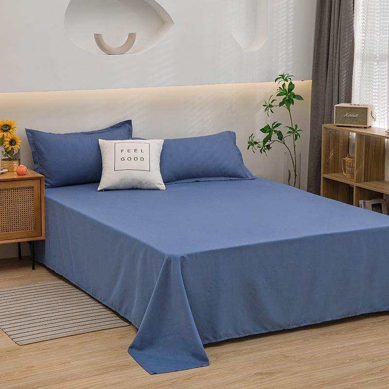 Solid Color Washed Cotton Bed Sheet Set - Fitted Sheet & Duvet Cover for Dorms