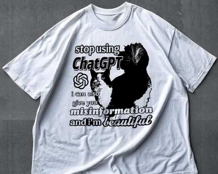 chat gpt cat meme Shirt, y2k funny cat Shirt, 90s cursed meme tee S