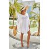 Women White Loose Crochet Flower Hollow Tassel Beach Cover Up Bikini Outerwear